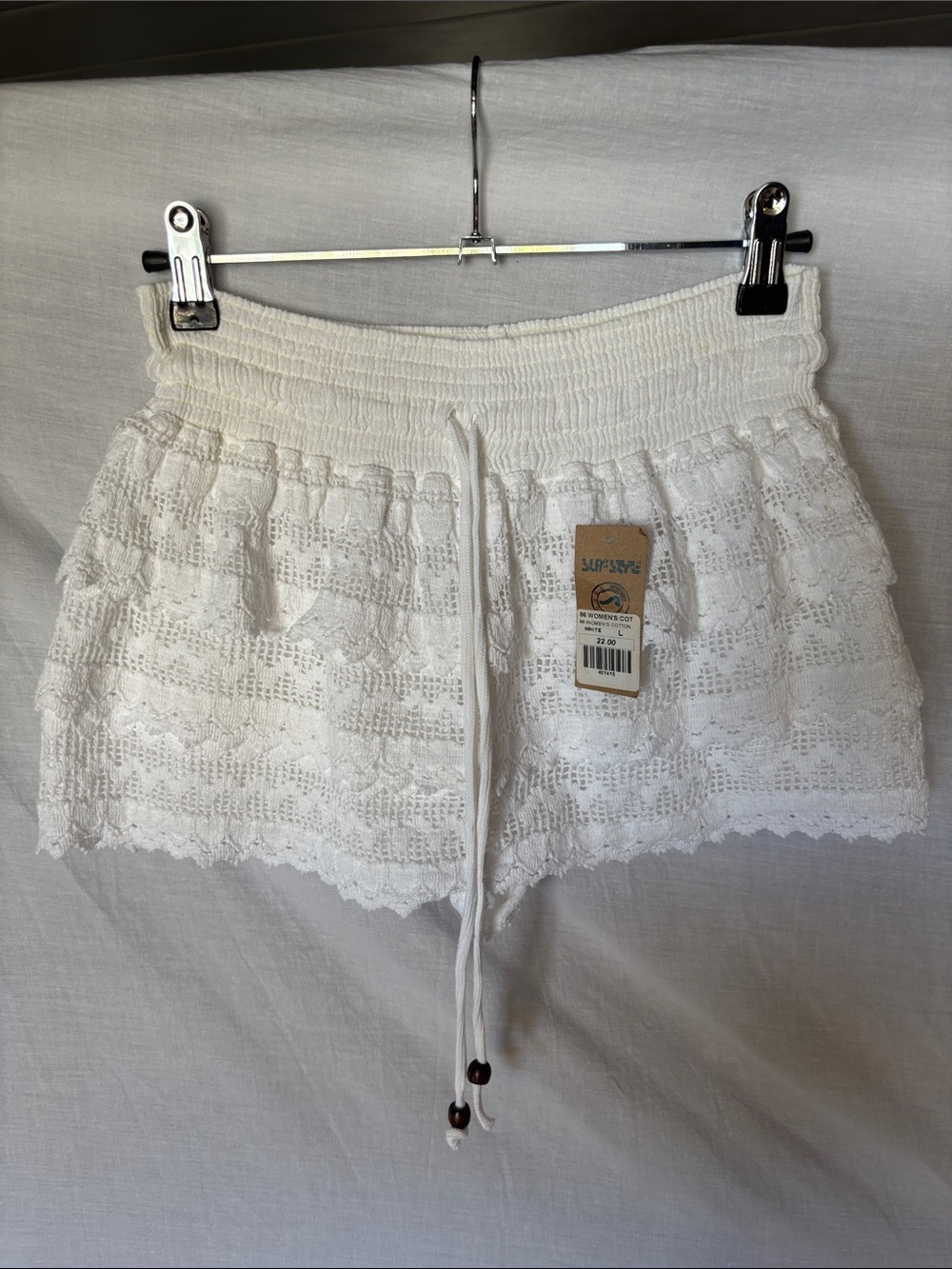 surf style White Lace Drawstring Skort Shorts